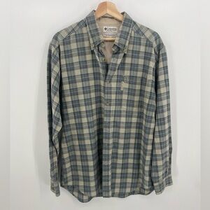 Columbia M Ivory Blue Green Plaid Cotton Button Down Shirt